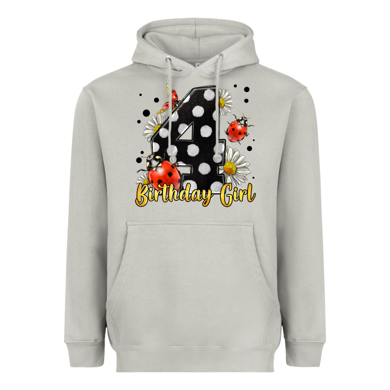 Ladybug Birthday Girl Age 4 Heavyweight Hoodie by LillyAllenDesigns | Teevron