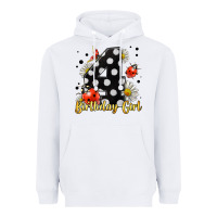White ladybug birthday girl age 4 Heavyweight Hoodie - LillyAllenDesigns