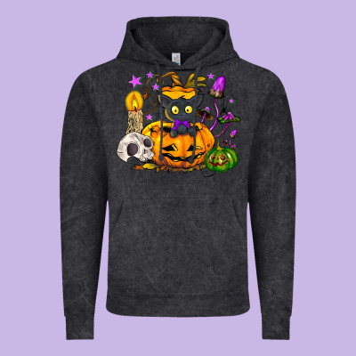 Black Cat Pumpkin Vintage Hoodie Designed By Nancycooperartshop
