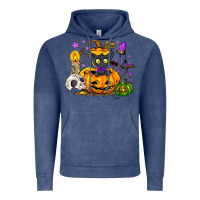 Vintage Denim Black cat pumpkin Vintage Hoodie - NancyCooperArtShop