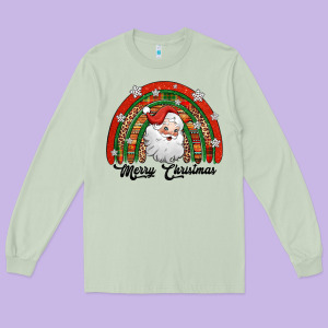 Merry Christmas Santa Rainbow Long Sleeve Tee Designed By Jasminsmagicworld