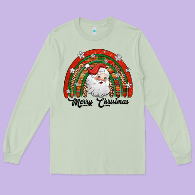 Merry Christmas Santa Rainbow Long Sleeve Tee Designed By Jasminsmagicworld