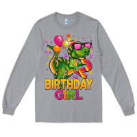 Heather Grey 2rd birthday girl t rex pink Long Sleeve Tee - CowGirlArtShop