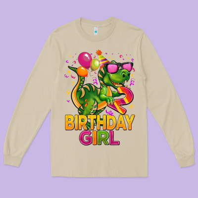 2rd Birthday Girl T Rex Pink Long Sleeve Tee Designed By Cowgirlartshop