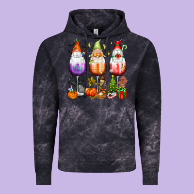 Hallothanksmas Wine Glasses And Gnomes Vintage Hoodie Designed By Texasbilliewilder