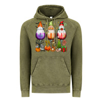 Vintage Olive Hallothanksmas wine glasses and gnomes Vintage Hoodie - texasbilliewilder