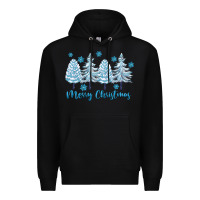 Black merry christmas blue trees Premium Hoodie - FaDigitalArtStudio