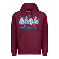 Burgundy merry christmas blue trees Premium Hoodie - FaDigitalArtStudio