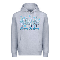Heather Grey merry christmas blue trees Premium Hoodie - FaDigitalArtStudio