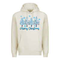 Oatmeal Heather merry christmas blue trees Premium Hoodie - FaDigitalArtStudio