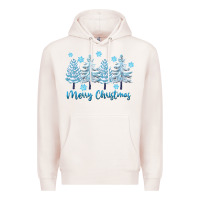 Pale Pink merry christmas blue trees Premium Hoodie - FaDigitalArtStudio