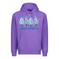Purple merry christmas blue trees Premium Hoodie - FaDigitalArtStudio