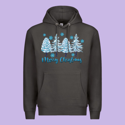 Merry Christmas Blue Trees Premium Hoodie Designed By Fadigitalartstudio
