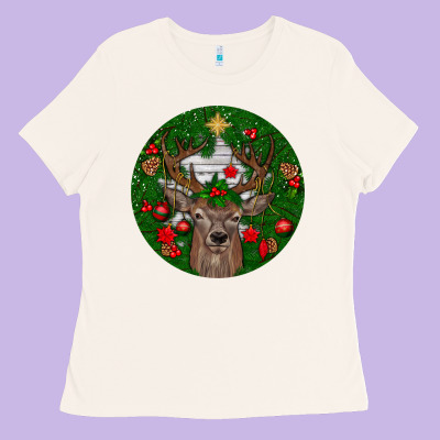 Deer Christmas Ladies Tee Designed By Bundleandbundleshop