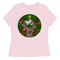 Bubblegum Pink deer christmas Ladies Tee - BundleAndBundleShop