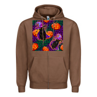 Chestnut witchy cat and pumpkins seamless paternal Zipper Hoodie - BundleAndBundleShop