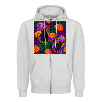 Dove Grey witchy cat and pumpkins seamless paternal Zipper Hoodie - BundleAndBundleShop