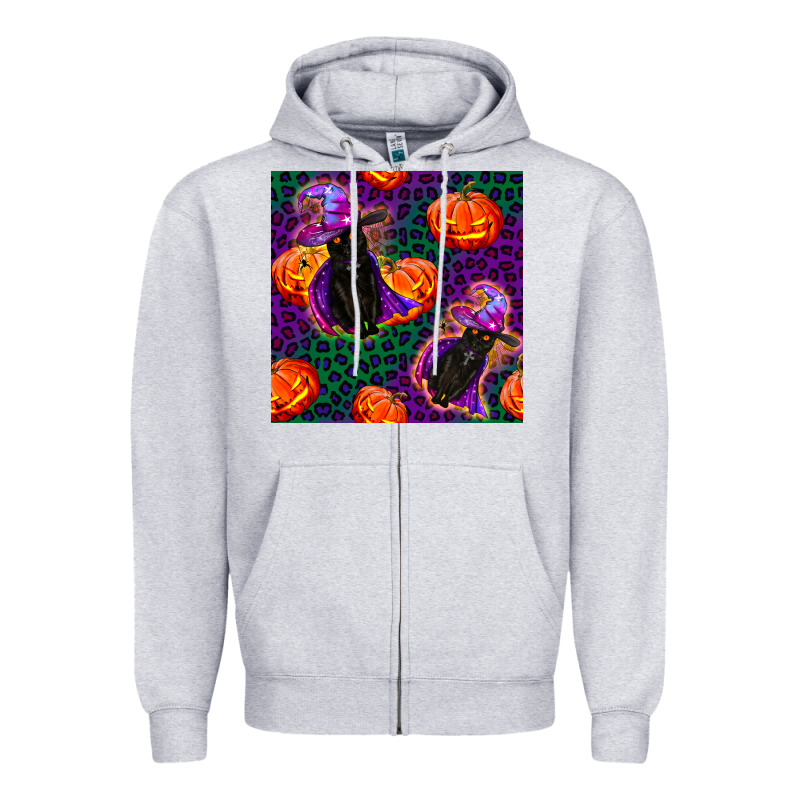 Witchy Cat And Pumpkins Seamless Paternal Zipper Hoodie by BundleAndBundleShop | Teevron