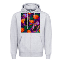 Heather Grey witchy cat and pumpkins seamless paternal Zipper Hoodie - BundleAndBundleShop