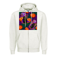 Oatmeal Heather witchy cat and pumpkins seamless paternal Zipper Hoodie - BundleAndBundleShop