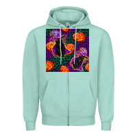Seafoam witchy cat and pumpkins seamless paternal Zipper Hoodie - BundleAndBundleShop