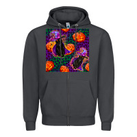 Smoke witchy cat and pumpkins seamless paternal Zipper Hoodie - BundleAndBundleShop