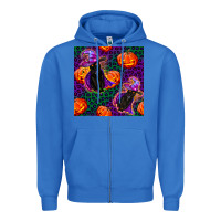 True Royal witchy cat and pumpkins seamless paternal Zipper Hoodie - BundleAndBundleShop