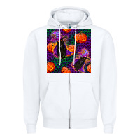 White witchy cat and pumpkins seamless paternal Zipper Hoodie - BundleAndBundleShop