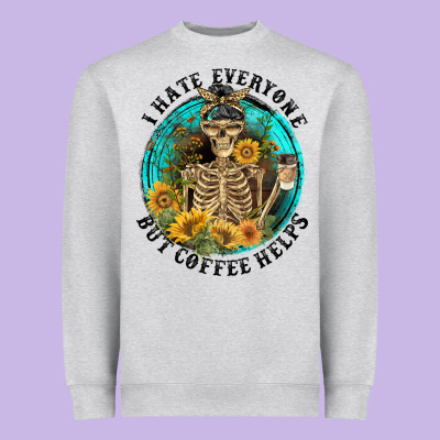 I Hate Everyone But Coffee Helps Heavyweight Sweatshirt Designed By Fadigitalartstudio