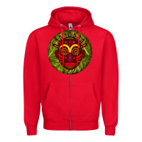 Red african masks round earrings 4 Zipper Hoodie - BundleAndBundleShop