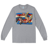 Heather Grey 4th of july horseshoe Long Sleeve Tee - CowGirlArtShop