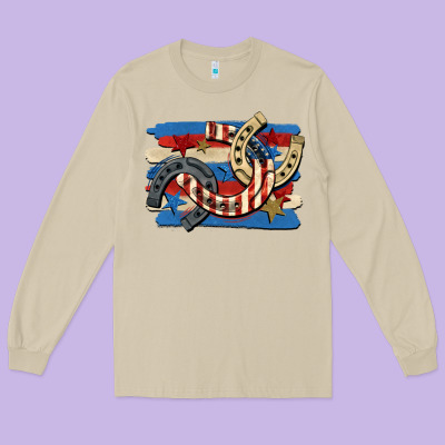 4th Of July Horseshoe Long Sleeve Tee Designed By Cowgirlartshop