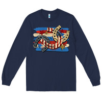 Navy 4th of july horseshoe Long Sleeve Tee - CowGirlArtShop