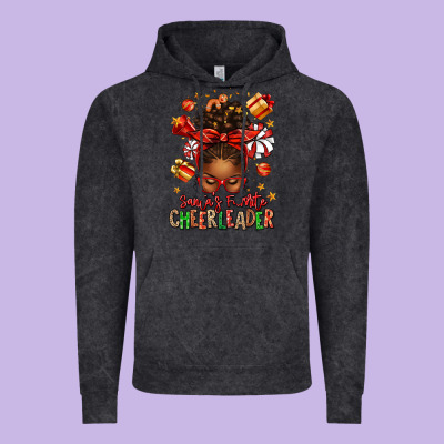 Santa's Favorite Cheerleader Afro Messy Bun Vintage Hoodie Designed By Texasbilliewilder