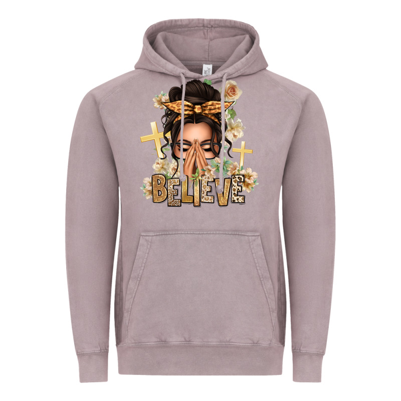 Believe Praying Caucasian Messy Bun Vintage Hoodie by texasbilliewilder | Teevron