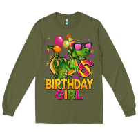 Army Green 6th birthday girl t rex pink Long Sleeve Tee - CowGirlArtShop