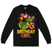 Black 6th birthday girl t rex pink Long Sleeve Tee - CowGirlArtShop