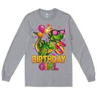 Heather Grey 6th birthday girl t rex pink Long Sleeve Tee - CowGirlArtShop