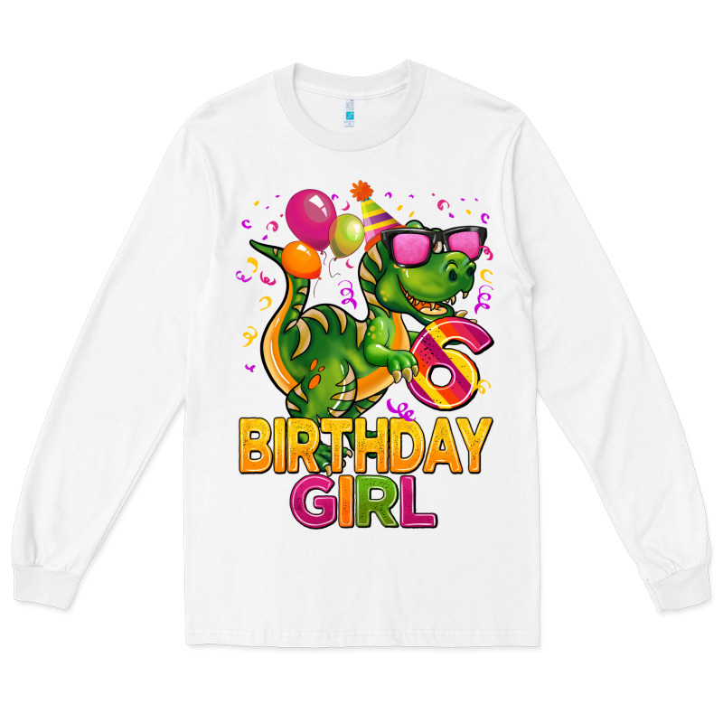 6th Birthday Girl T Rex Pink Long Sleeve Tee by CowGirlArtShop | Teevron