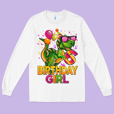 6th Birthday Girl T Rex Pink Long Sleeve Tee Designed By Cowgirlartshop