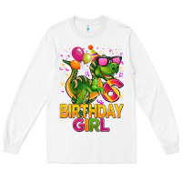 White 6th birthday girl t rex pink Long Sleeve Tee - CowGirlArtShop