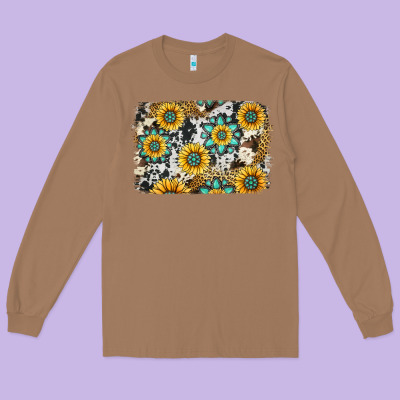Gemstone Sunflower Cowhide Background Long Sleeve Tee Designed By Jasminsmagicworld