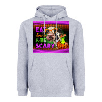 Heather Grey eat drink and be scary cow Heavyweight Hoodie - LillyAllenDesigns