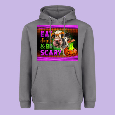 Eat Drink And Be Scary Cow Heavyweight Hoodie Designed By Lillyallendesigns