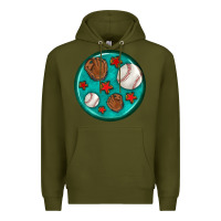 Army Green baseball with sunflower round earrings Premium Hoodie - BundleAndBundleShop