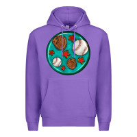 Purple baseball with sunflower round earrings Premium Hoodie - BundleAndBundleShop