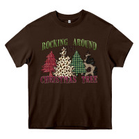 Chocolate Brown rocking around the christmas tree Heavy Core Tee - MaliasSmallBusiness