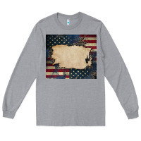 Heather Grey American flag add your text Long Sleeve Tee - CowGirlArtShop