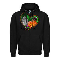Black halloween heart with pumpkin Zipper Hoodie - BundleAndBundleShop