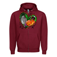 Burgundy halloween heart with pumpkin Zipper Hoodie - BundleAndBundleShop